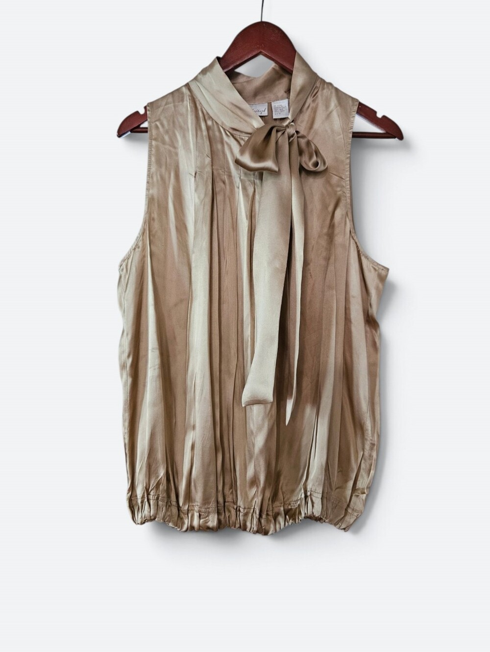 Vintage Spiegel 100% Silk Satin Champaign Sleeveless Tie Detail Blouse Top 18